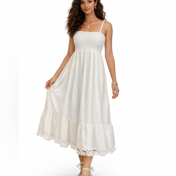 Charlie Paige Dresses & Skirts - Charlie Paige Cottagecore Boho Maxi Dress Smocked Ivory Dress L / XL Romantic